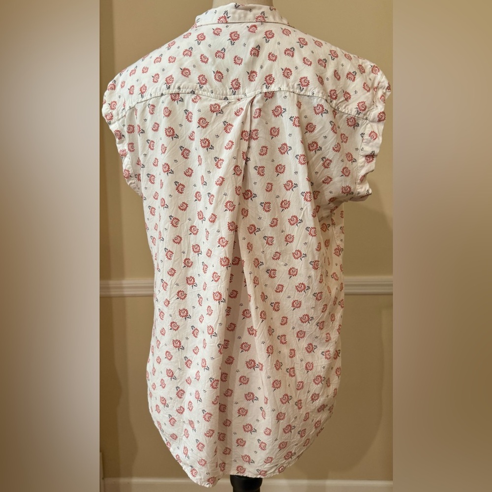 🪸 JACHS Girlfriend White w/ Coral Flowers Short Sleeve Blouse, Women’s Size M - Picture 4 of 6